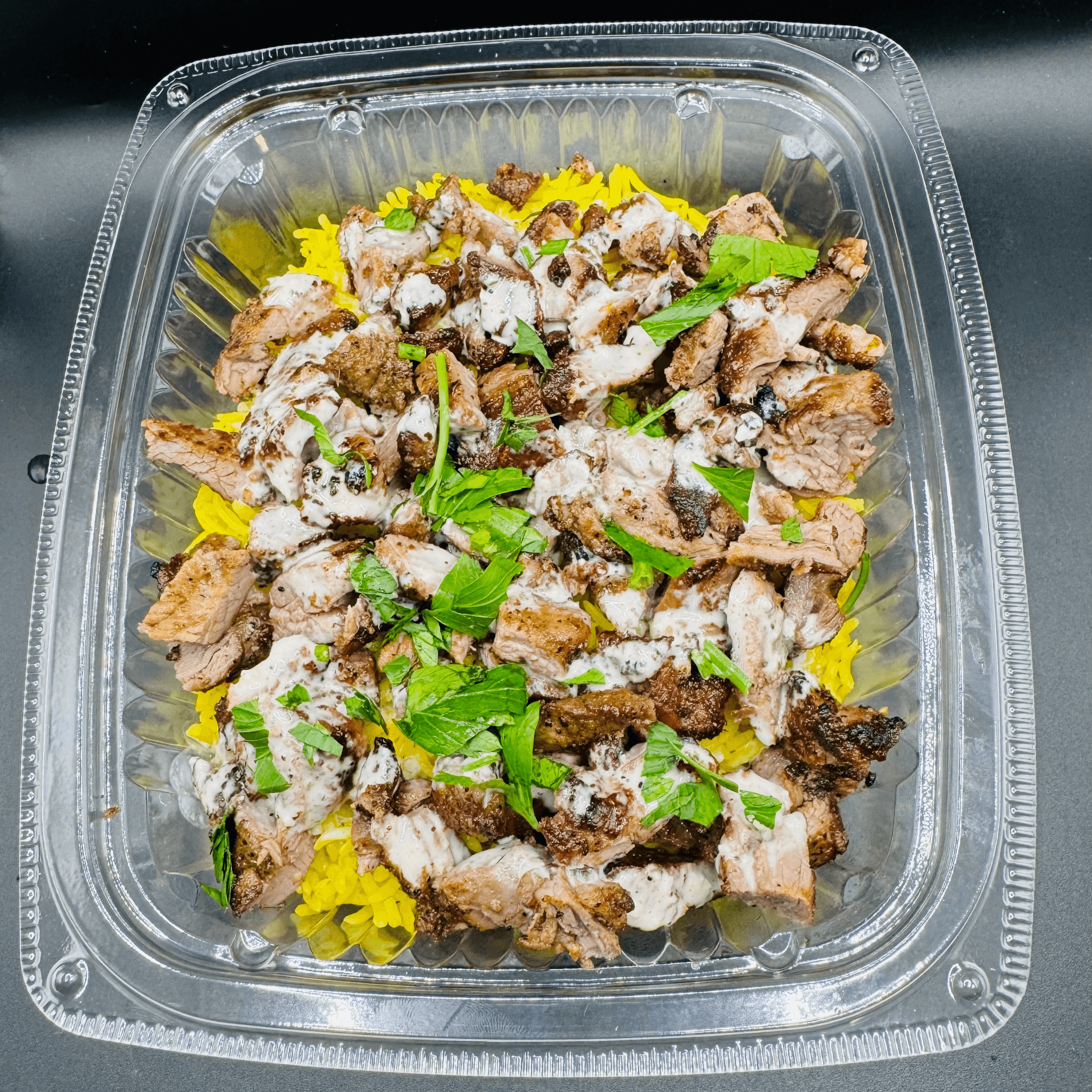 Lamb Kabob Rice Bowl.