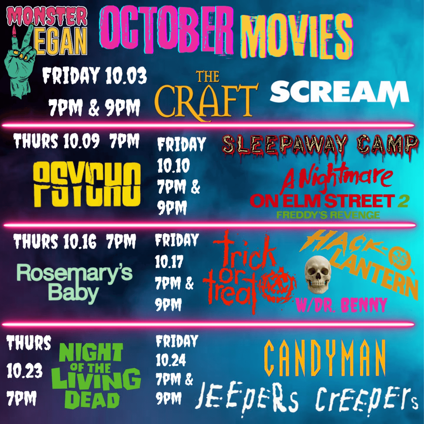 OCTOBER HORROR MOVIE SCREENINGS!