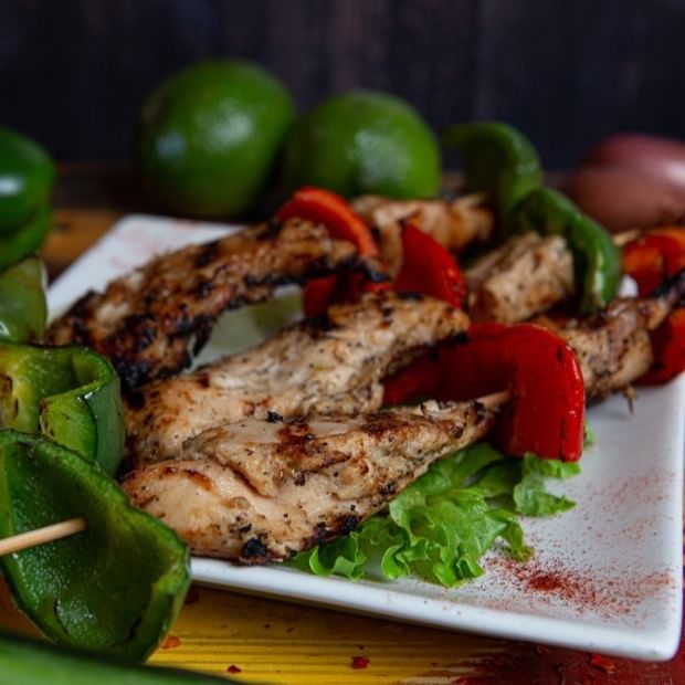 Satay Chicken with Chilies Lime Sauce.