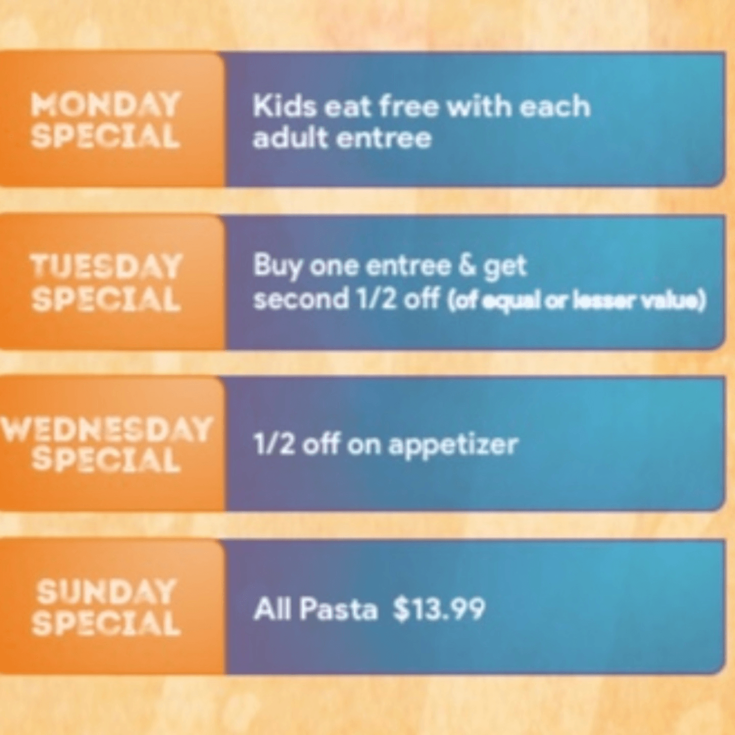 Daily Specials- ONLY for dining in 