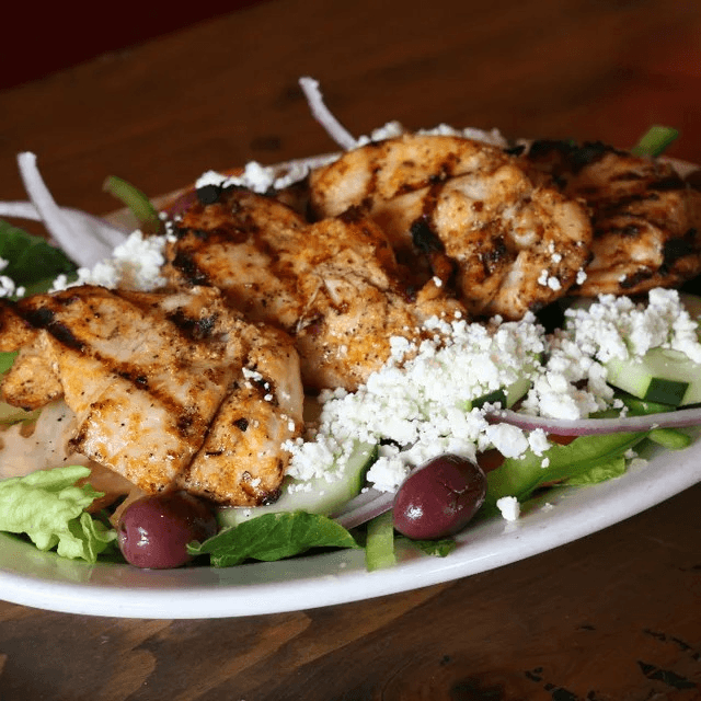 Chicken Shish Kabobs Salad.