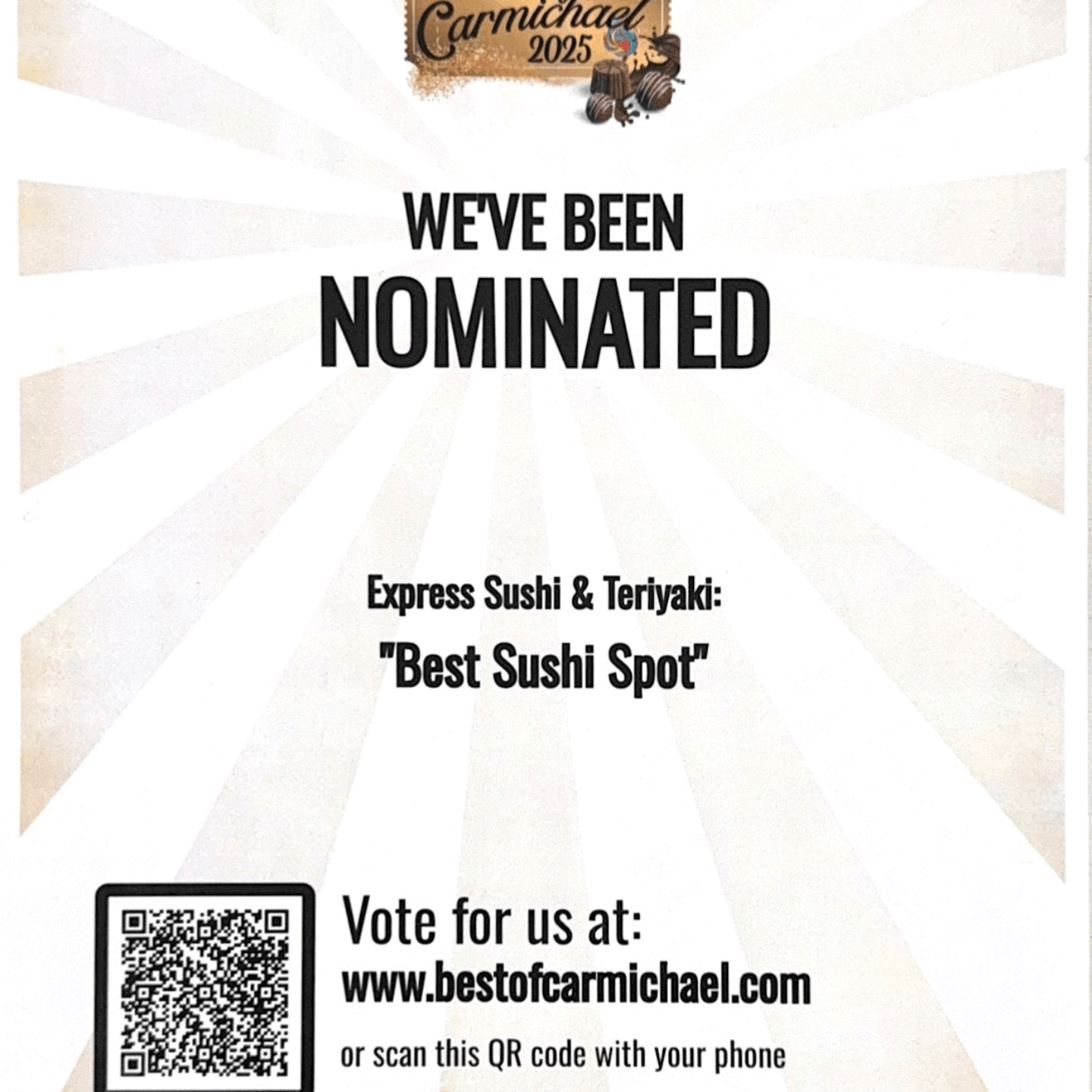 Nominated for Best Sushi Spot in Carmichael