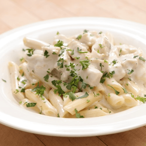ROASTED GARLIC CHICKEN ALFREDO PASTA.