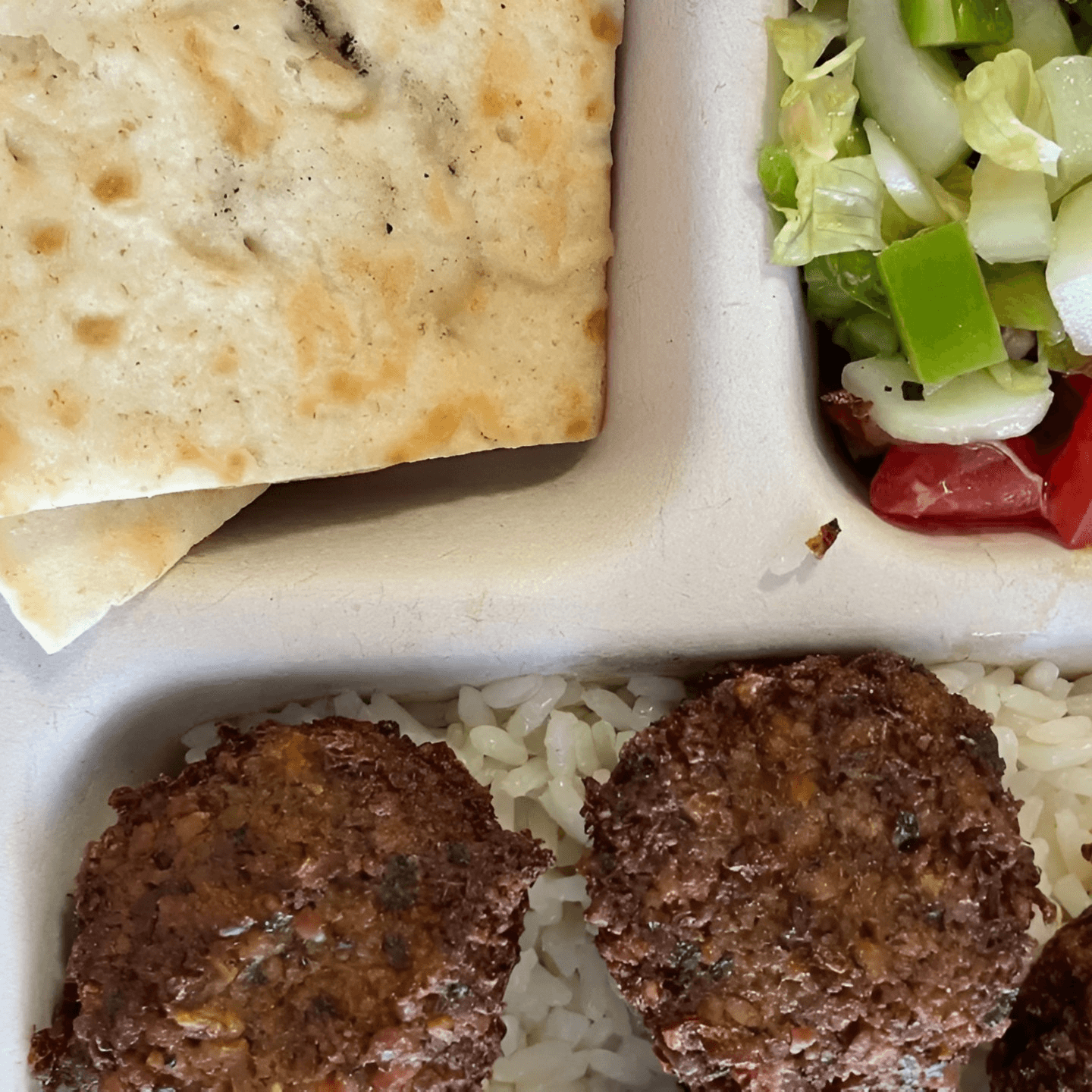 Falafel Platter with Salad, Pita and Rice