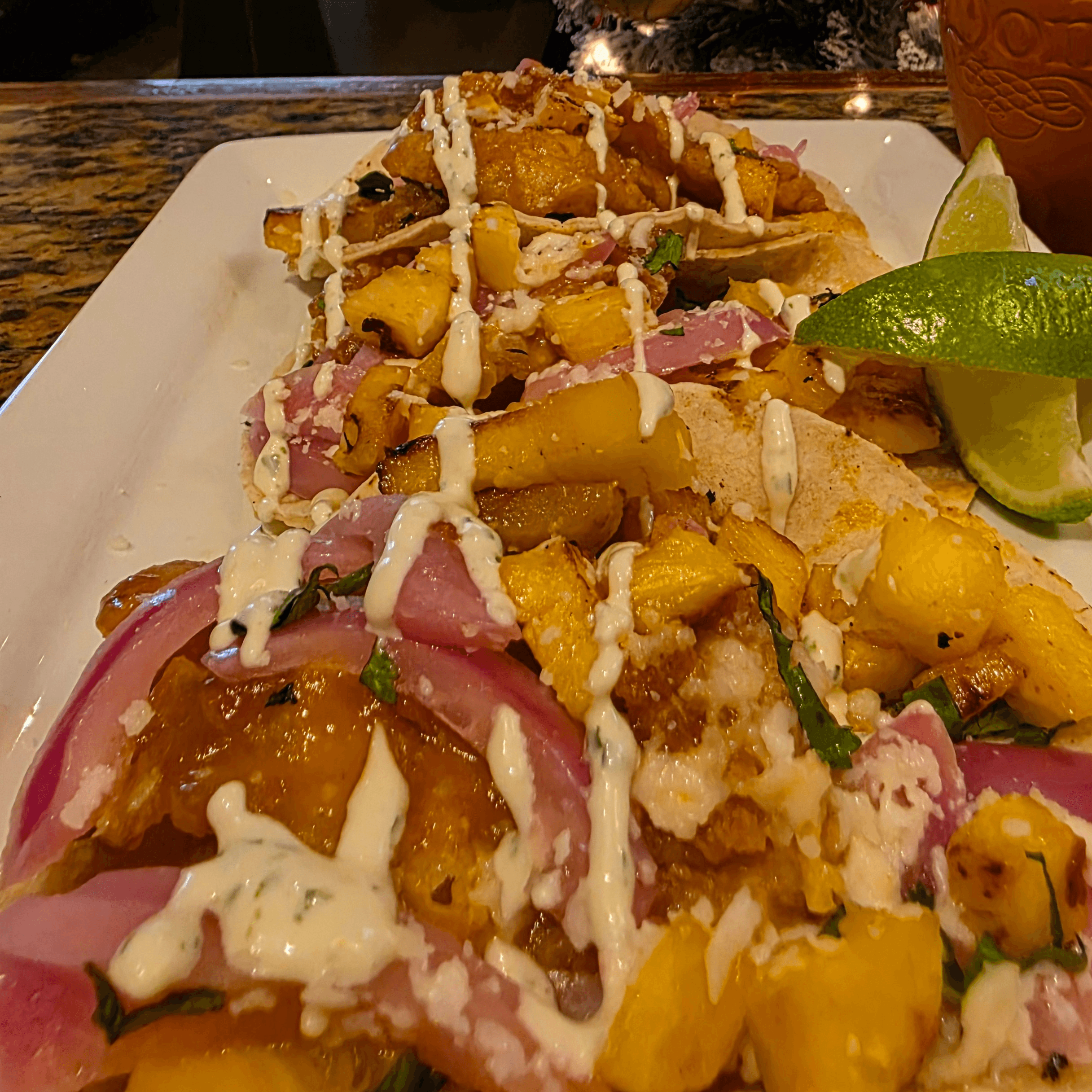 HAWAIIAN SHRIMP TACOS.