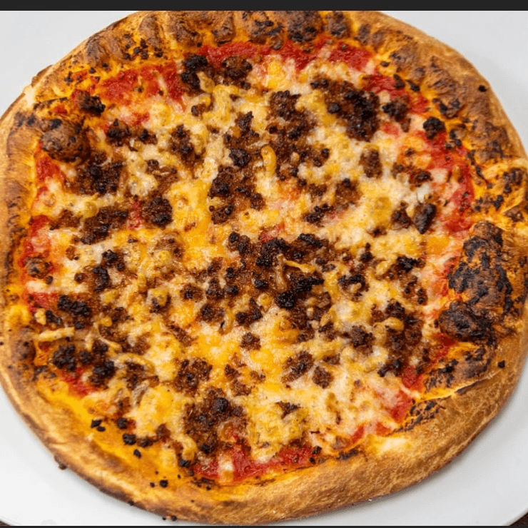 Plant-based sausage pizza.