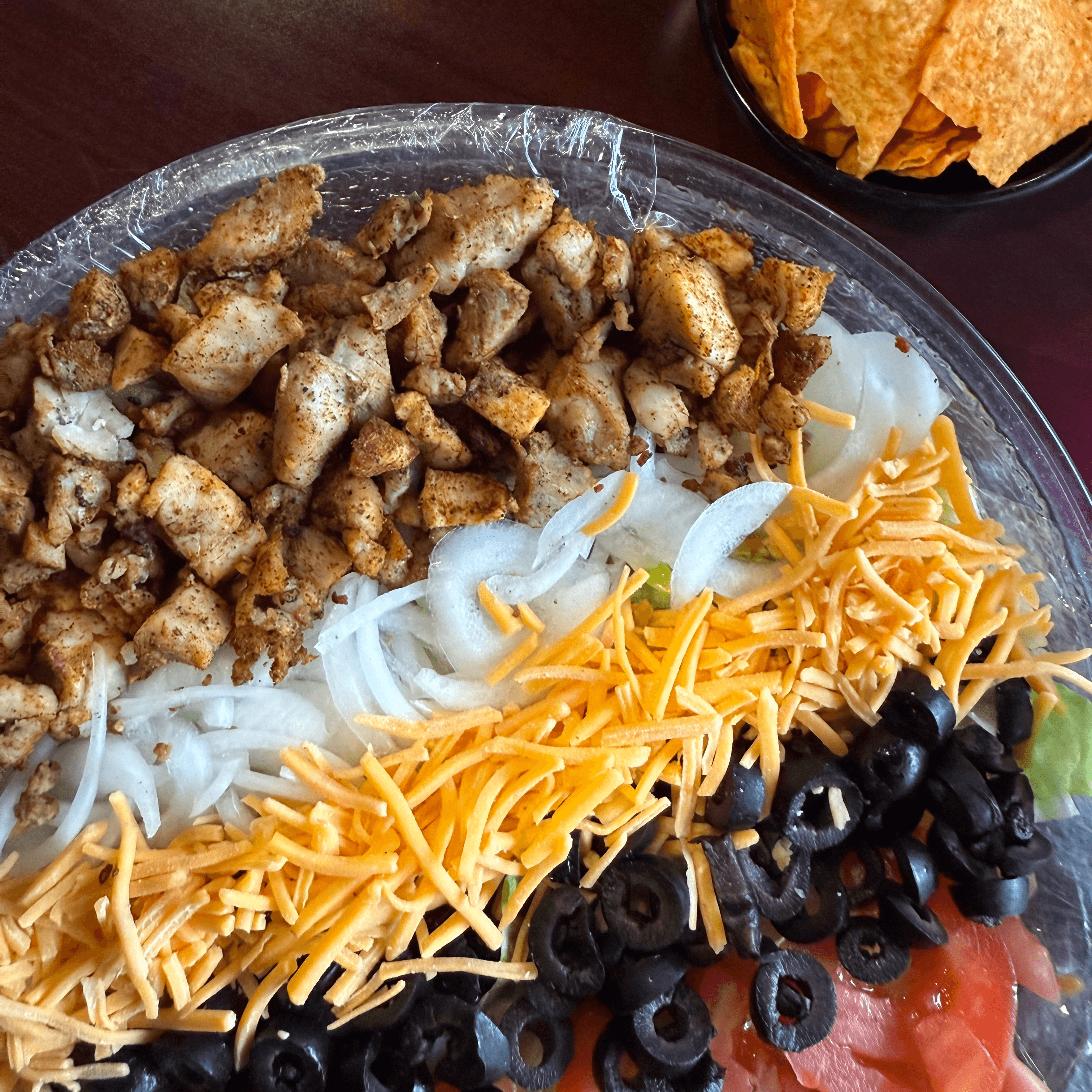 Taco salad with chicken.