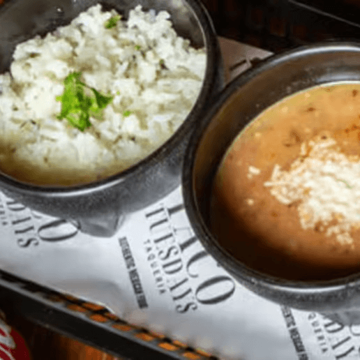 Yellow rice & pinto beans.