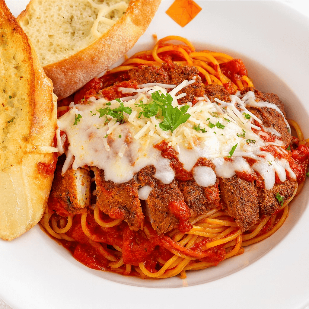 Chicken breast parmigiana.