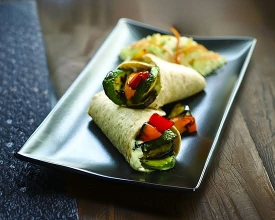 Grace's Grilled Veggies Wrap with Goat Cheese & Hummus.