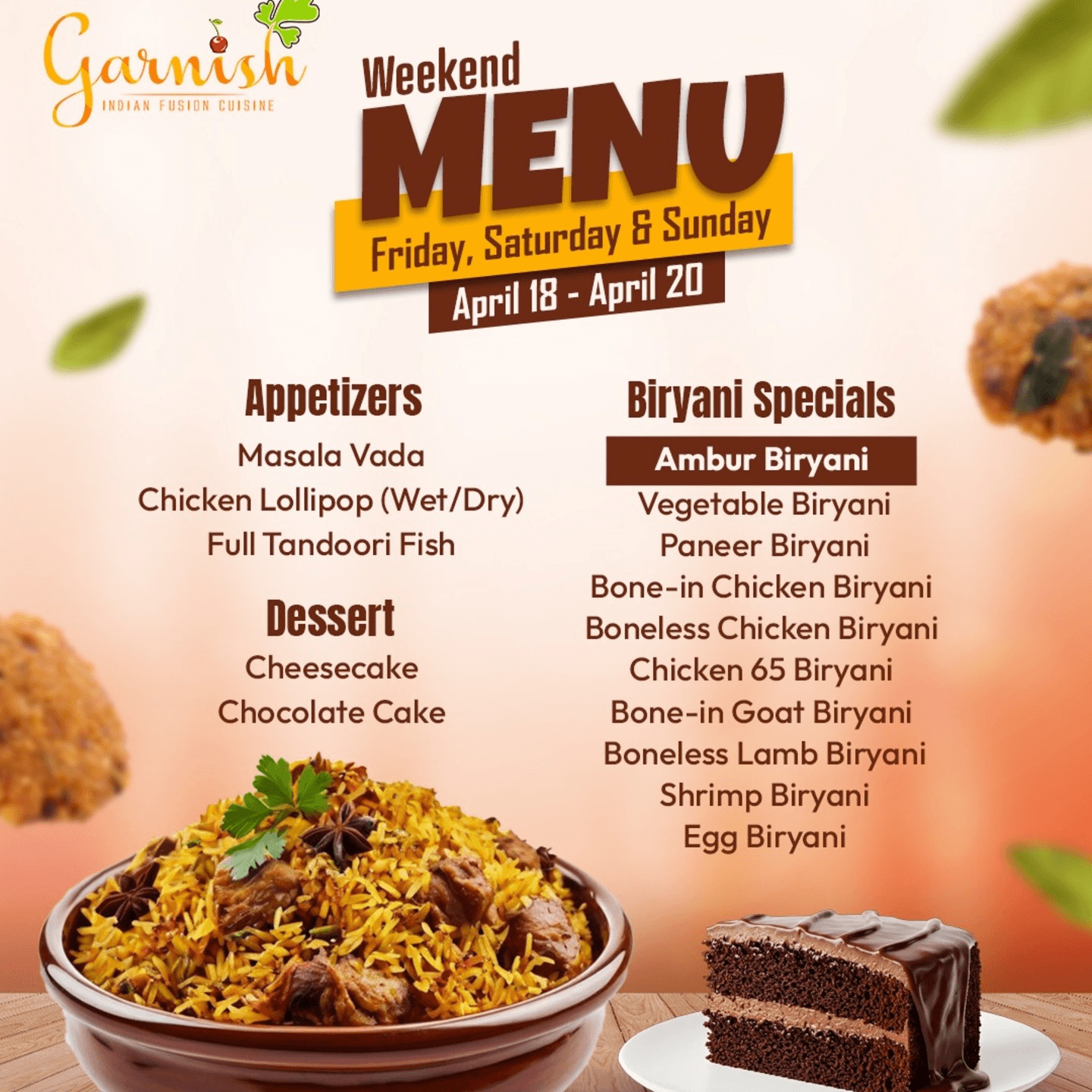 Our Weekend Special Menu