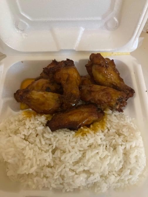 Wings and White Rice with Drink (Available 11 - 3 M-F).