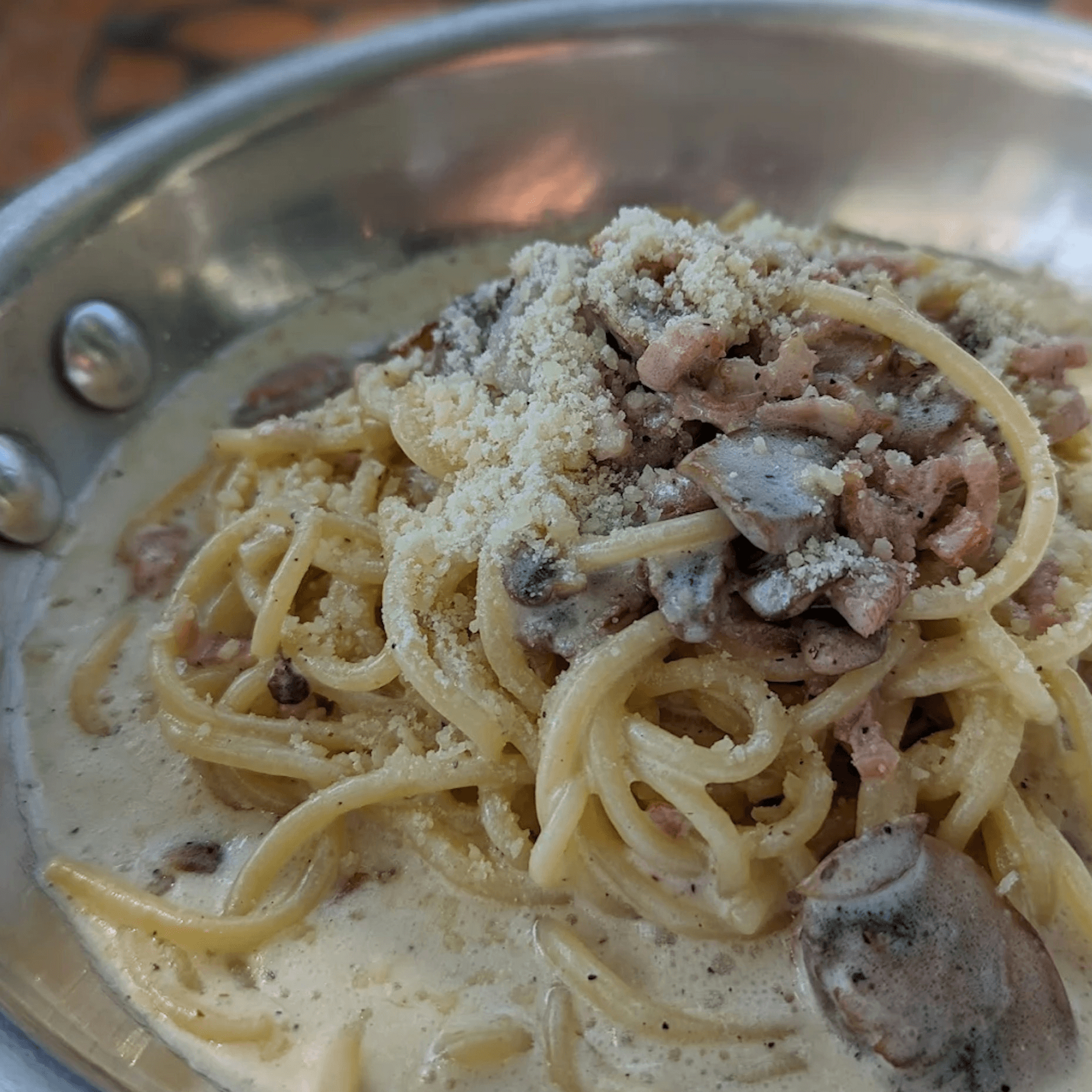 Tray of Spaghetti Carbonara.