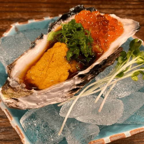 Oyster with Ikura and Uni 生牡蠣いくらと雲丹乗せ
