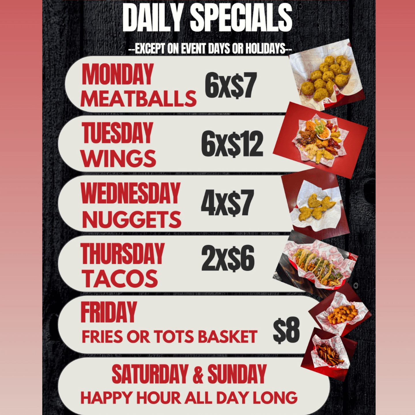 Daily Specials (Dine-in only)