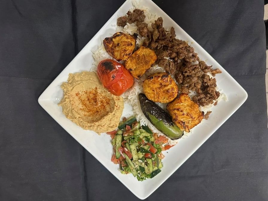 9. Chicken Kebab & Beef Shawarma Combo Plate.