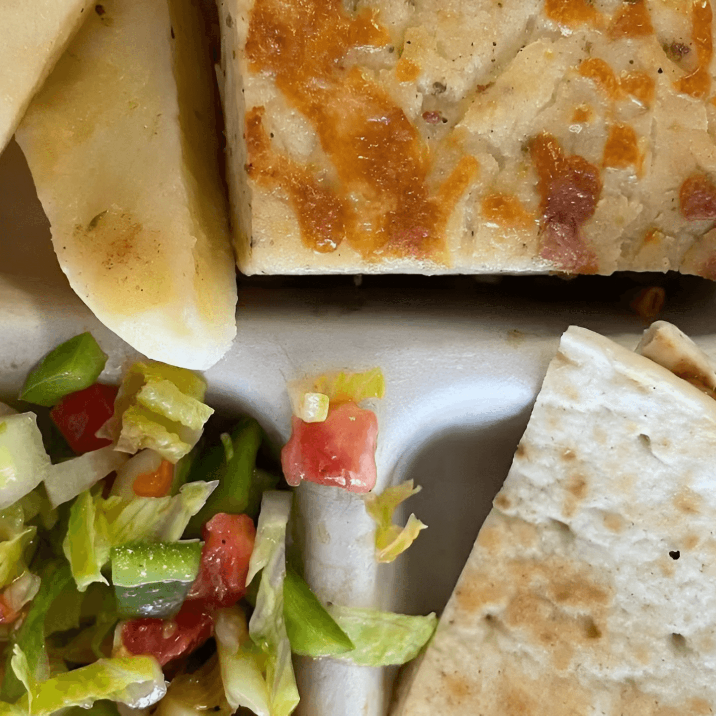 Pastichio Salad, Pita, and Lemon Potatoes