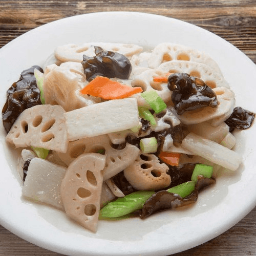 Stir-Fried Sliced Lotus Root with Black Fungus & Vegetable 荷塘炒鮮蔬