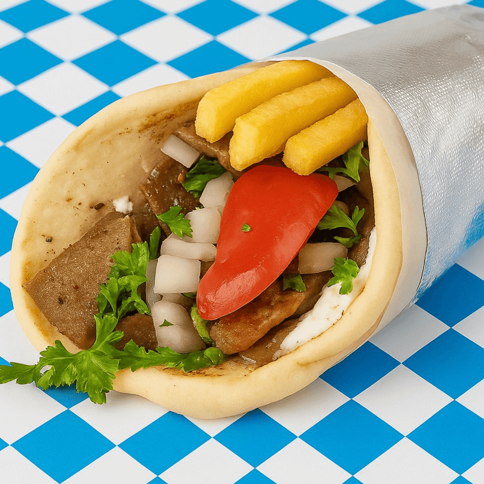 Lamb/Beef Gyro Sandwich.