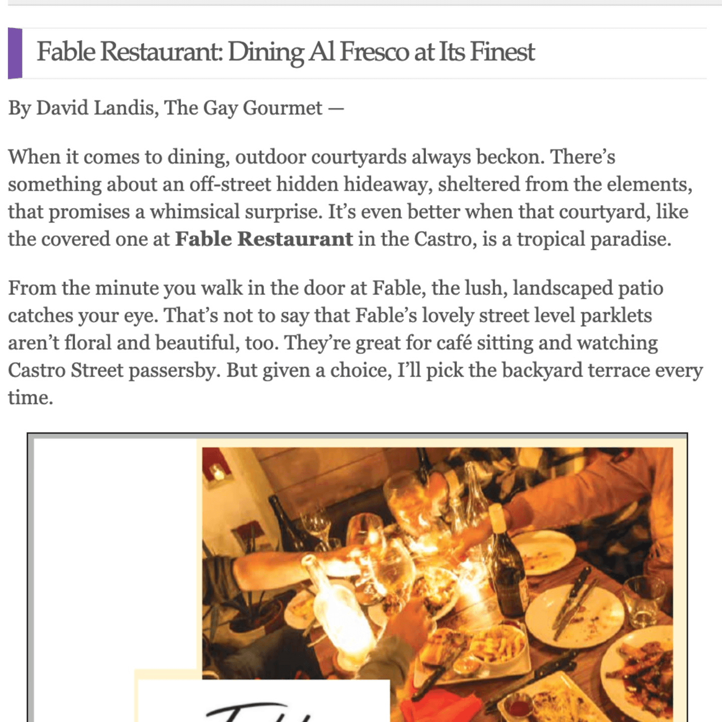 Fable Restaurant: Dining Al Fresco at Its Finest