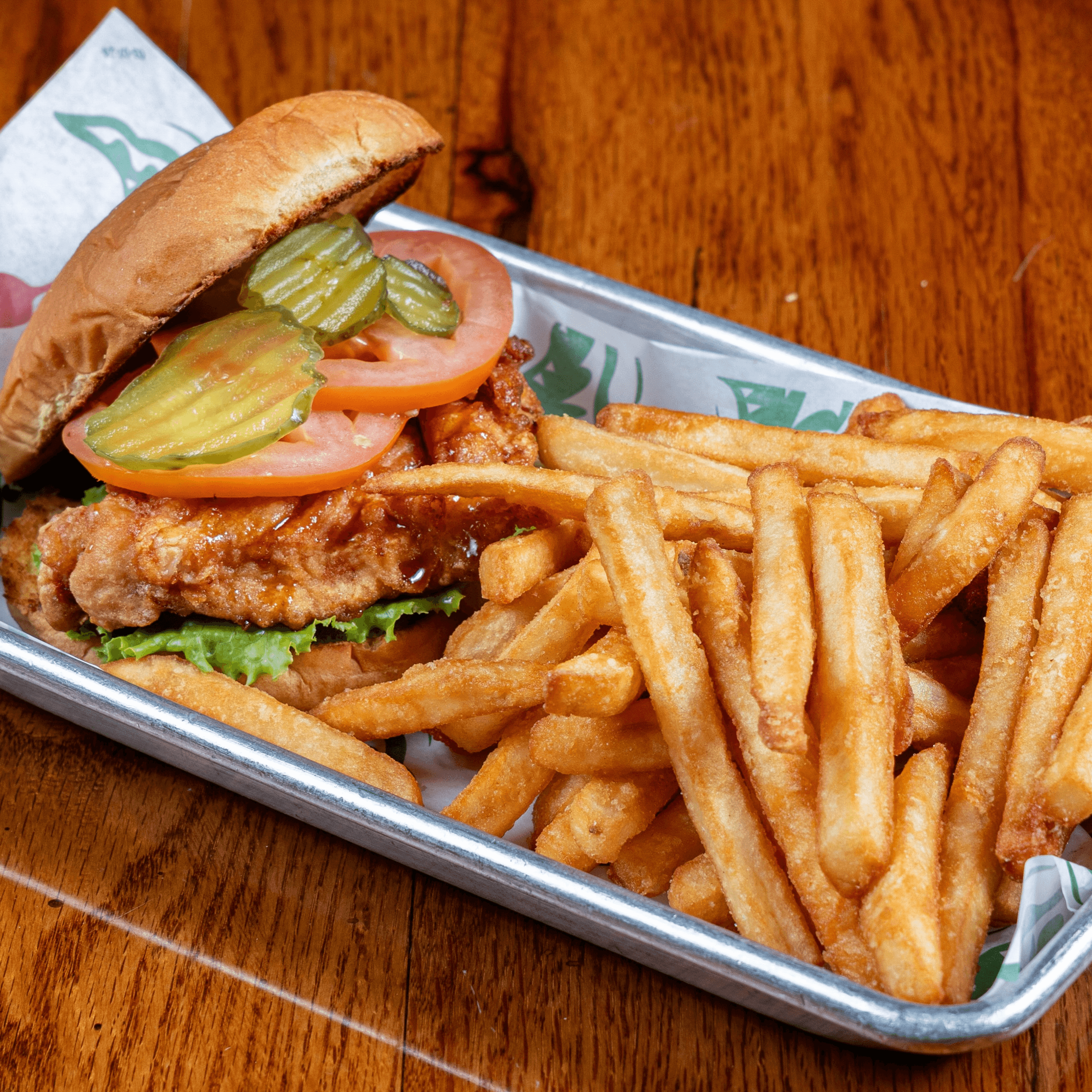(Lunch) Fusion Crispy/Grilled Chicken Sandwich with Fries.