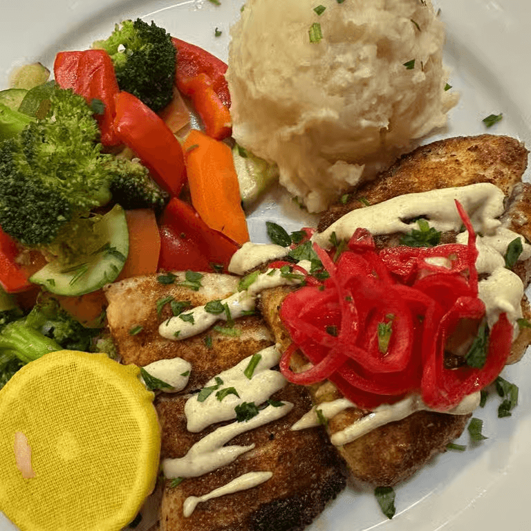 Cajun crusted catfish dinner.