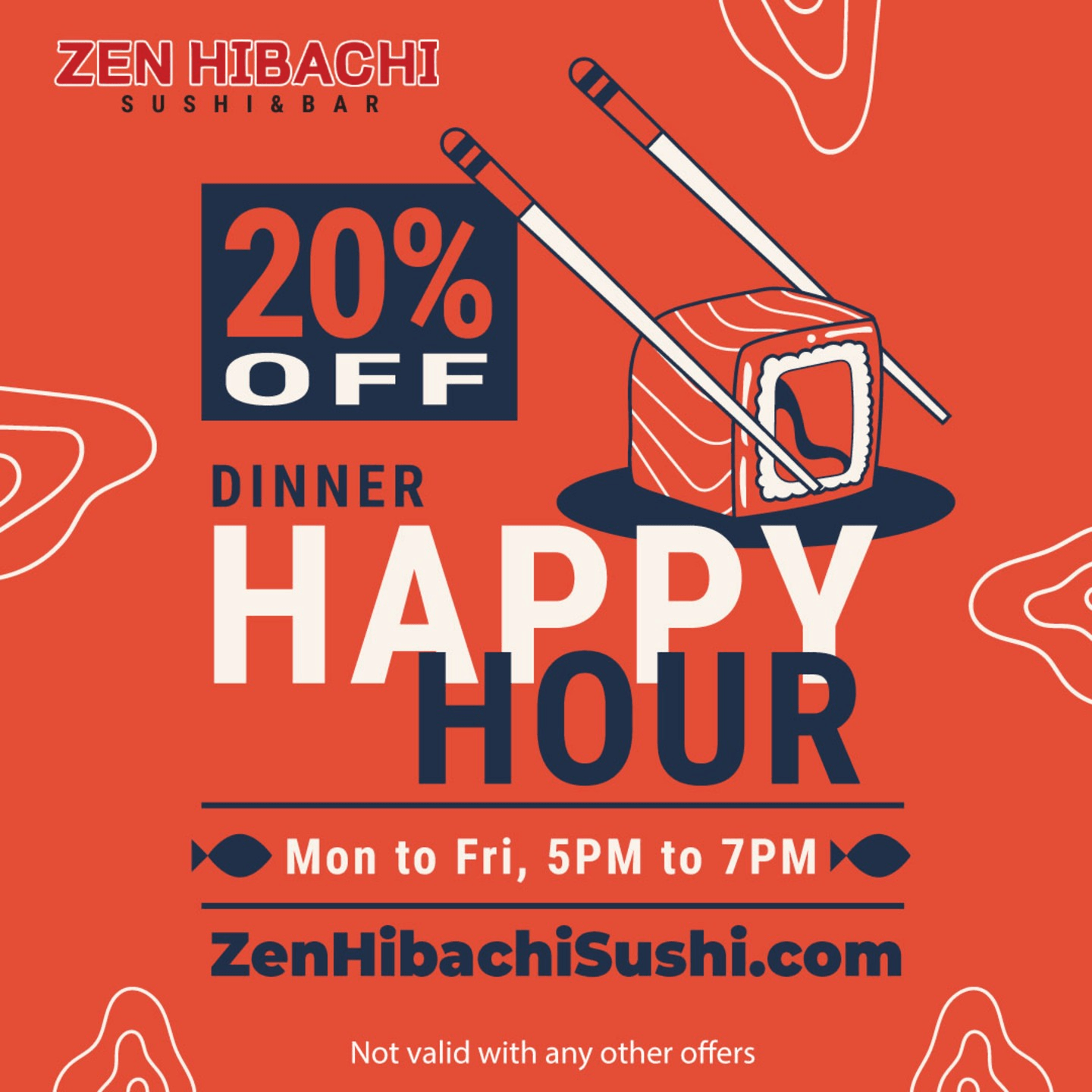 Dinner Happy Hour 20% Off, 5–7 PM (Mon–Fri)