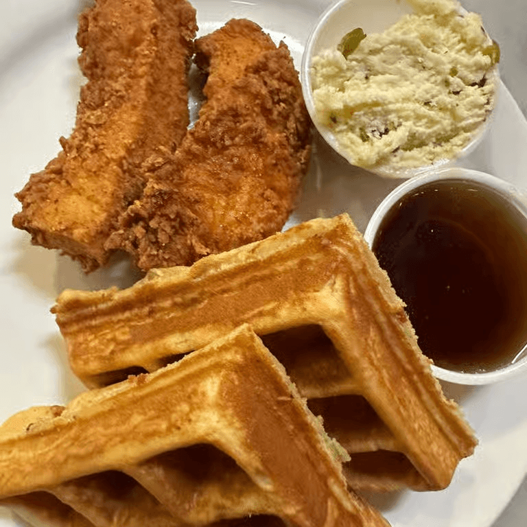 Petite chicken & waffles dinner.