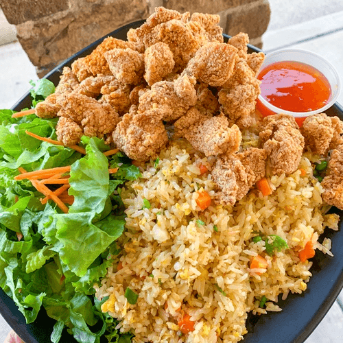 Popcorn Chicken with Steamed Rice