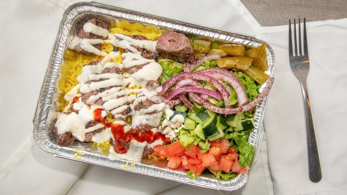 Beef Kebab Over Rice.