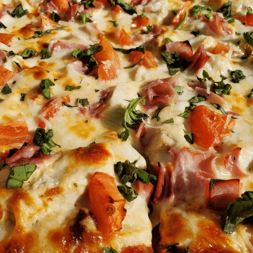 Chicken Alfredo Pizza.