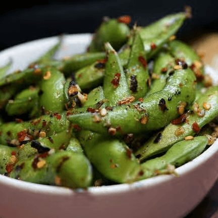 Spicy Garlic Edamame.