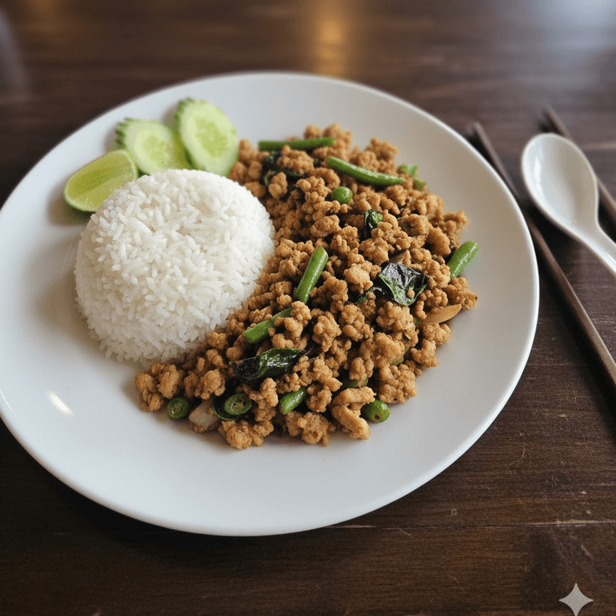 Spicy Thai Basil Ground Pork over rice.