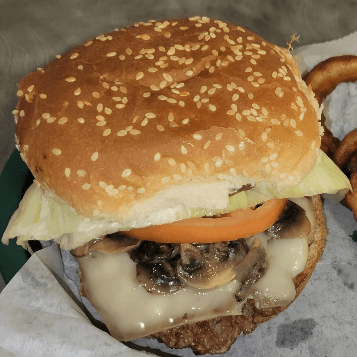 Mushroom Swiss Burger.