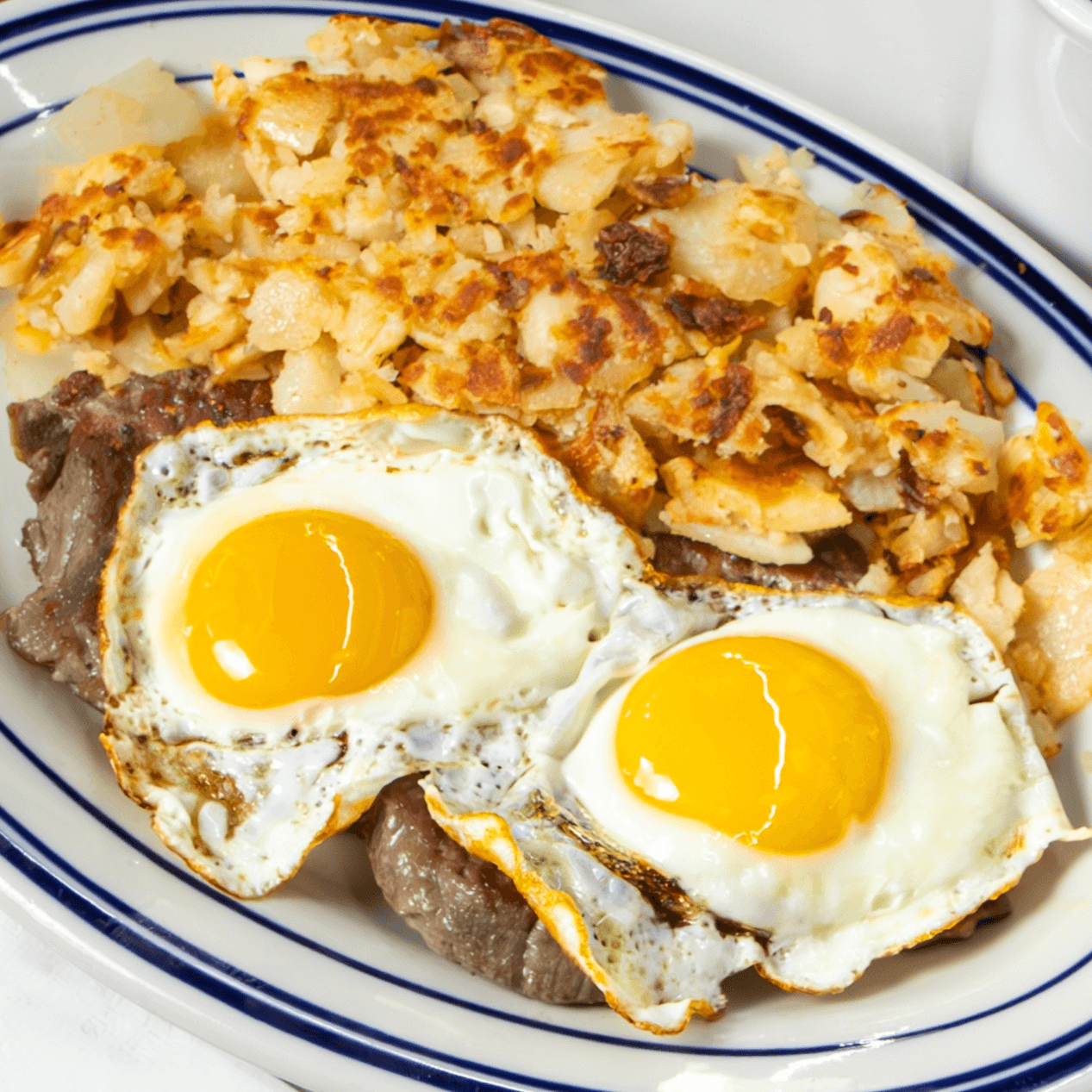 NY Strip Steak and Eggs Platter.