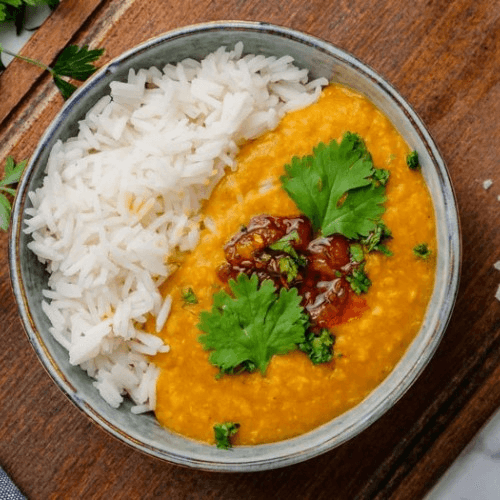Tadka Dal and Rice.