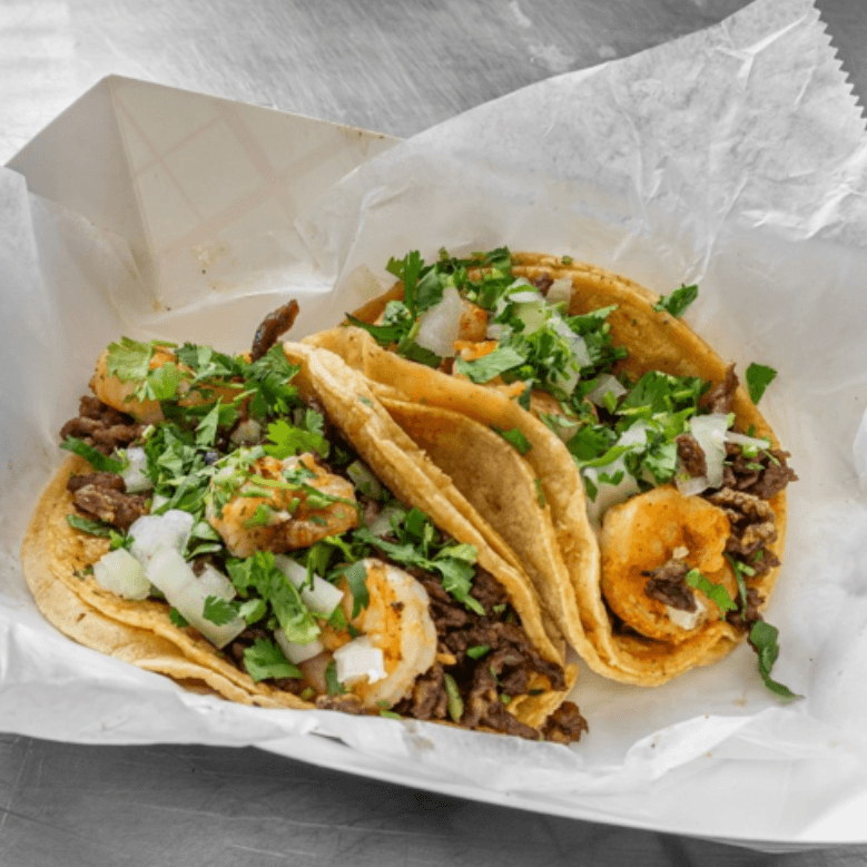 JERK STEAK AND SHRIMP TACO.