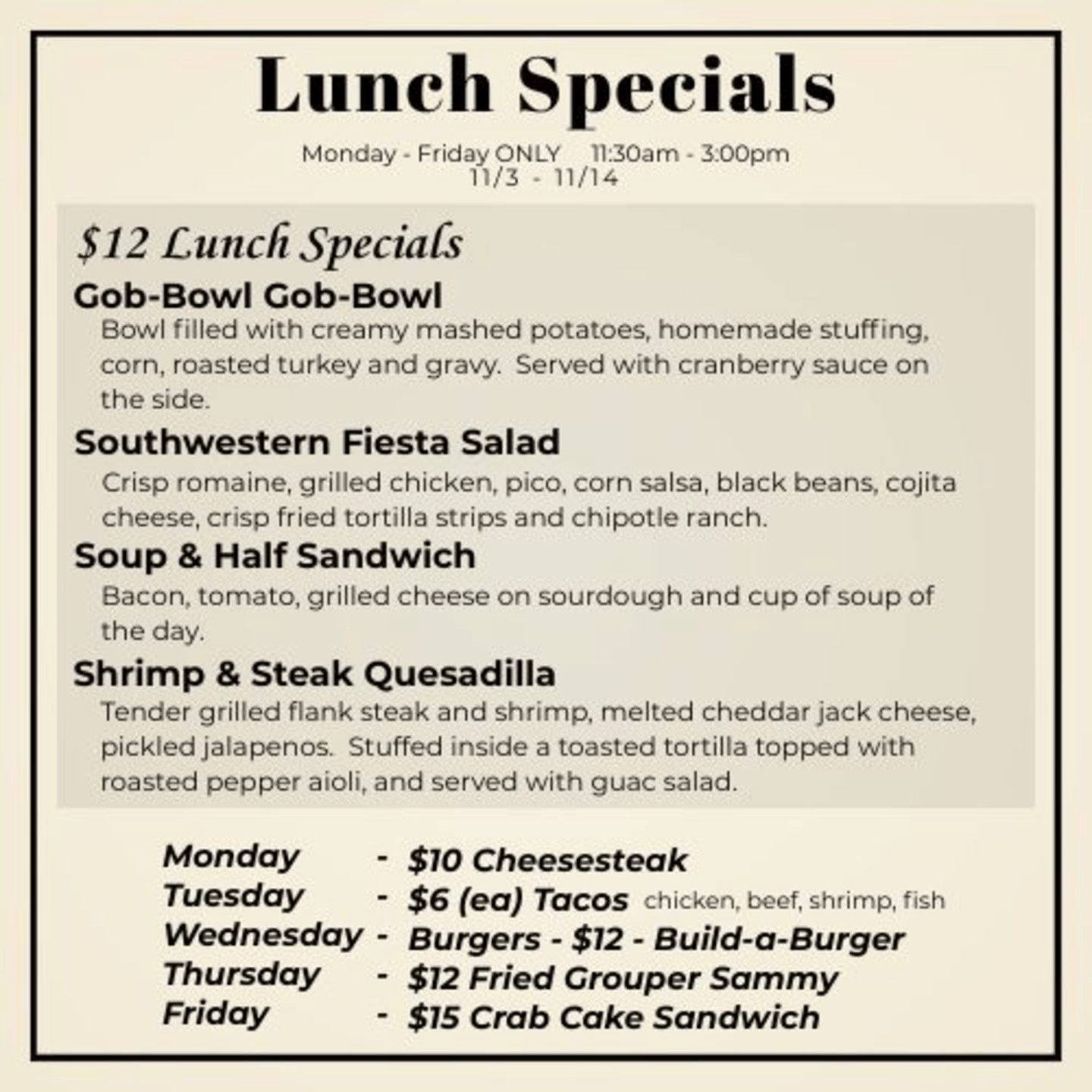 $12 Lunch Specials 