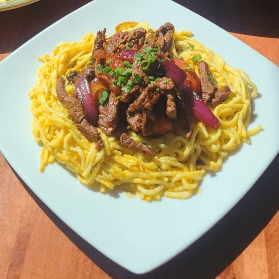 Tallarines a La Huancaina.