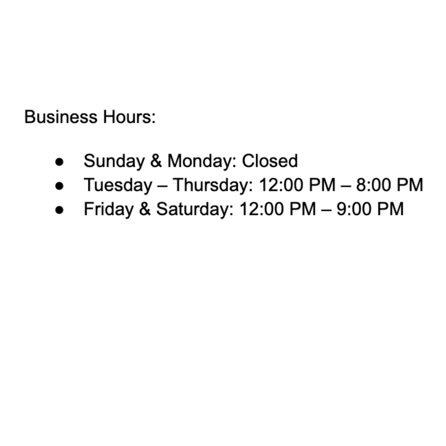 Business Hours: