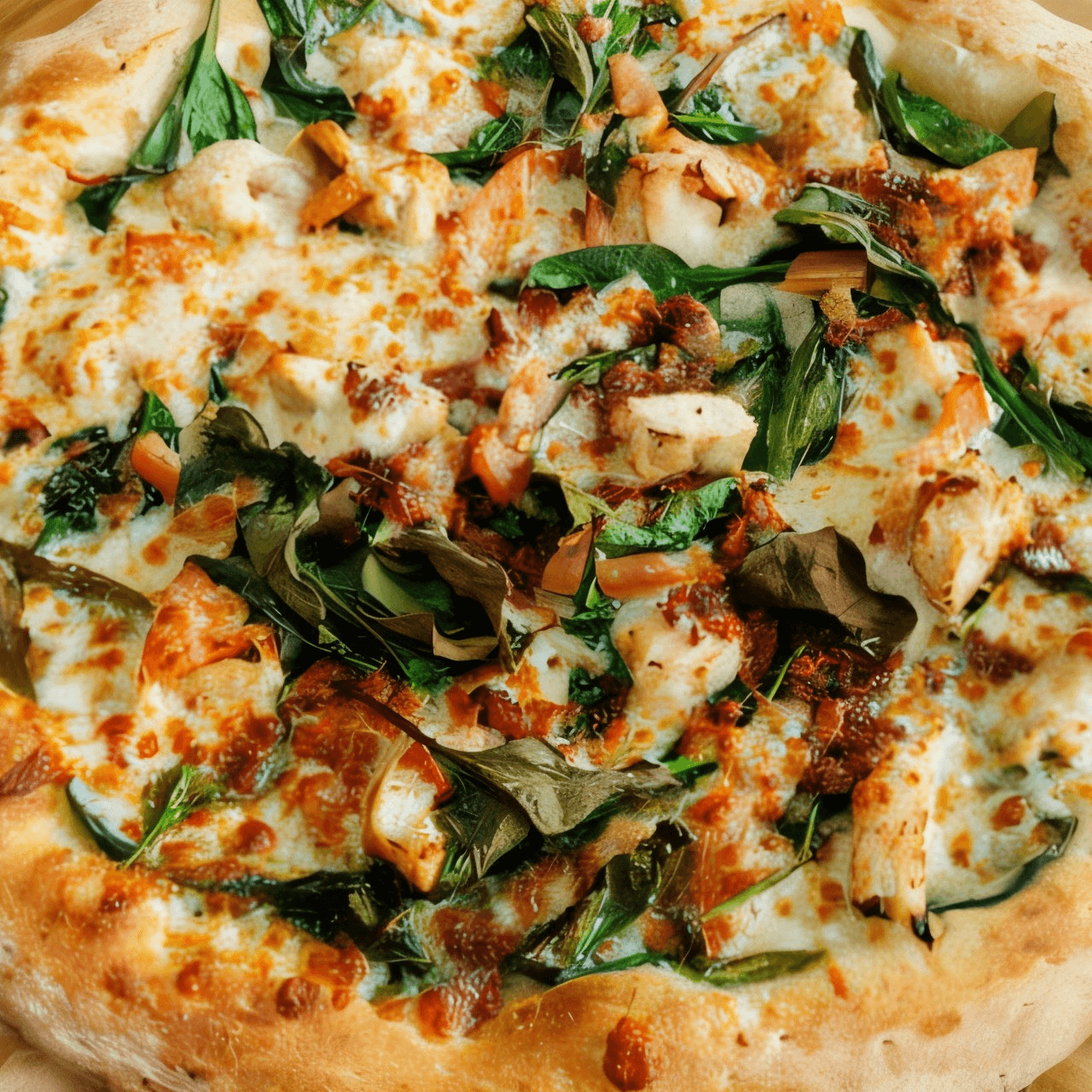 Spinach & Chicken Pizza.