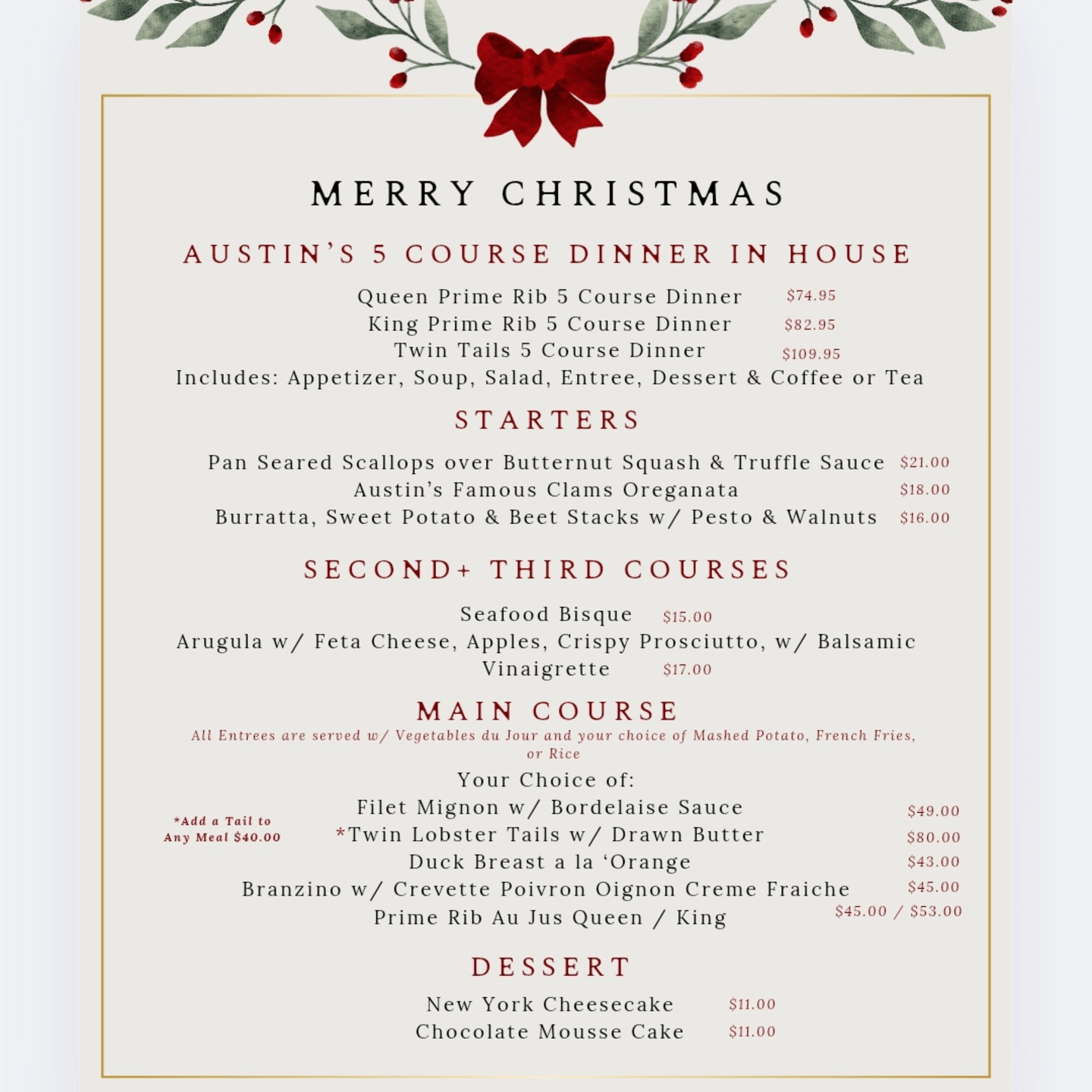 Christmas Menu 2025