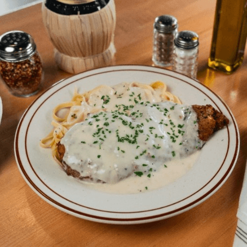 Chicken Cutlet Alfredo.