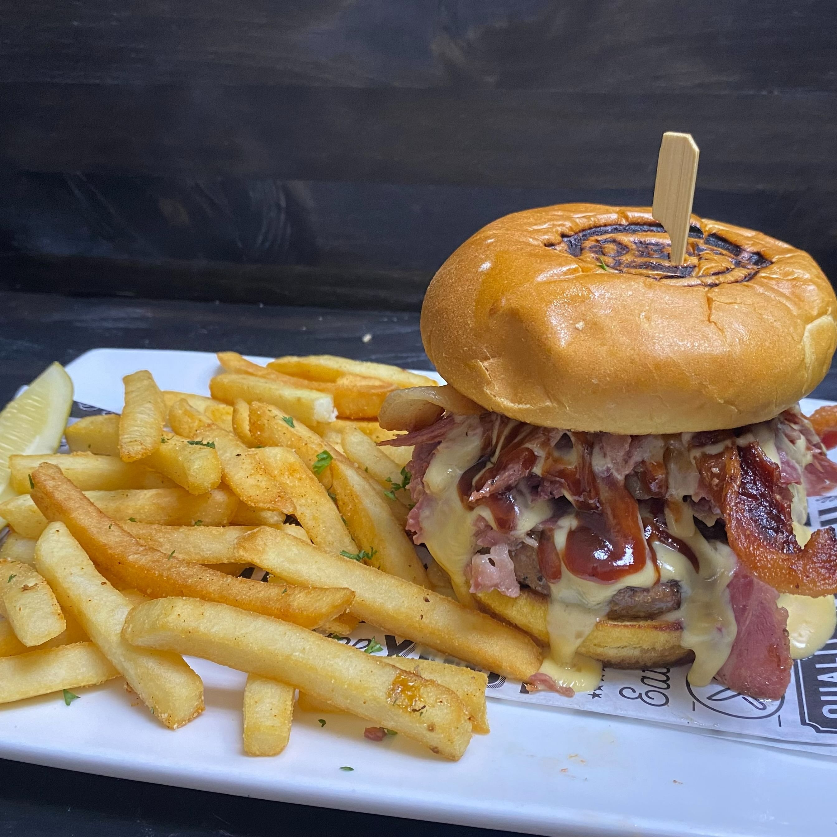 Western bacon BBQ burger*.