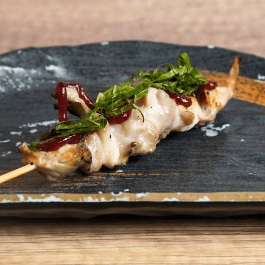 Umeshiso (Jidori Chicken Tender with Plum Paste and Shiso Leaf) Skewer　ささみ梅紫蘇串.