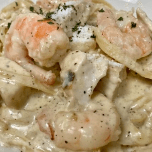 Alfredo Chicken & Shrimp.
