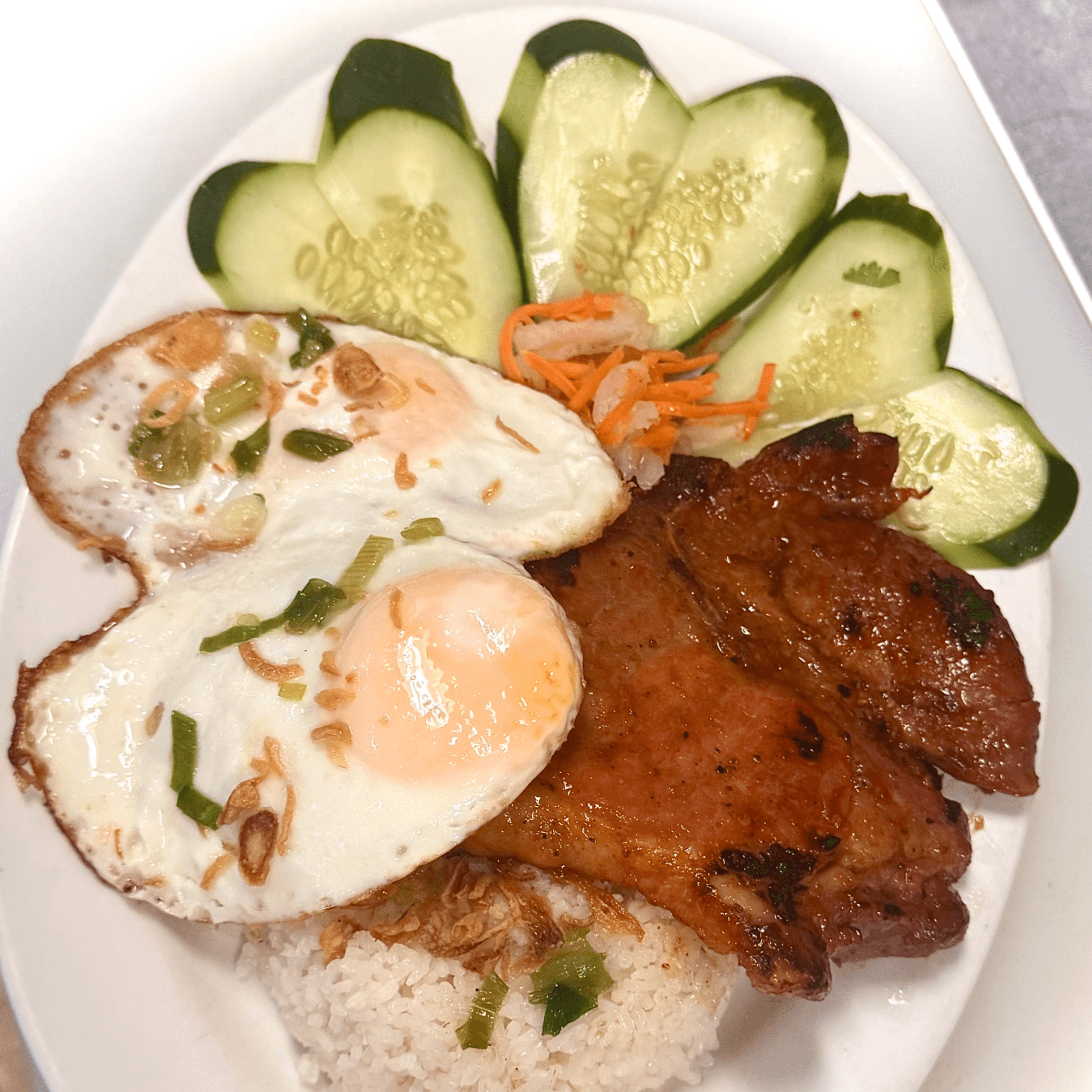 67. Cơm Tấm, Thịt Nướng, Trứng Chiên - Grilled Pork Chop & 2 Eggs.
