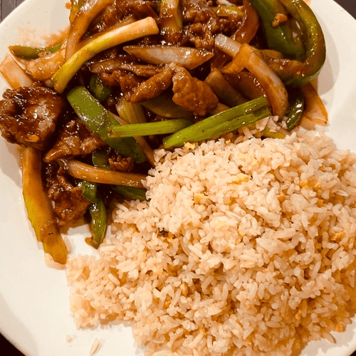 (L) Mongolian Beef.
