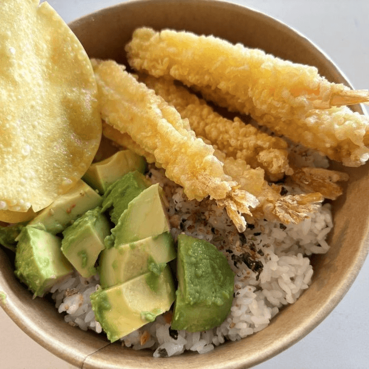 Shrimp tempura bowl.