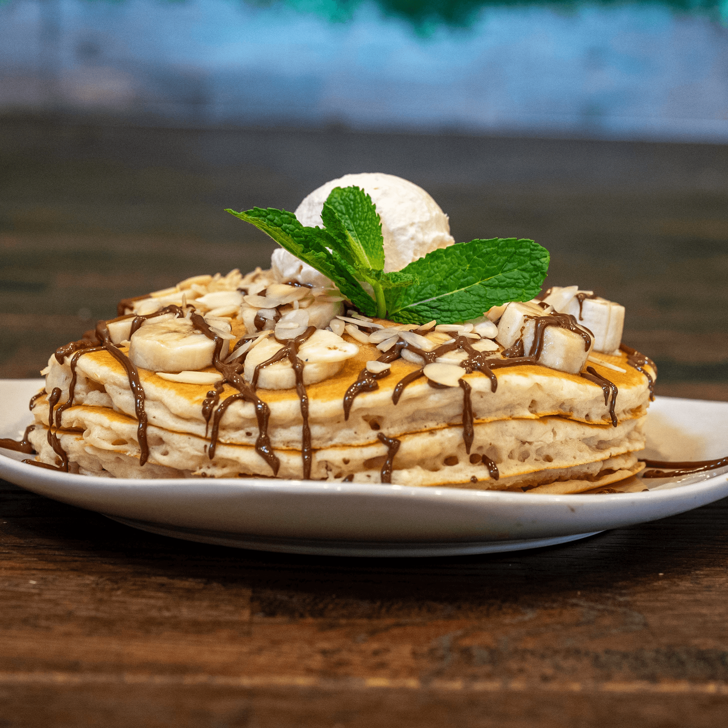 Nutella Almond Banana Pancake.